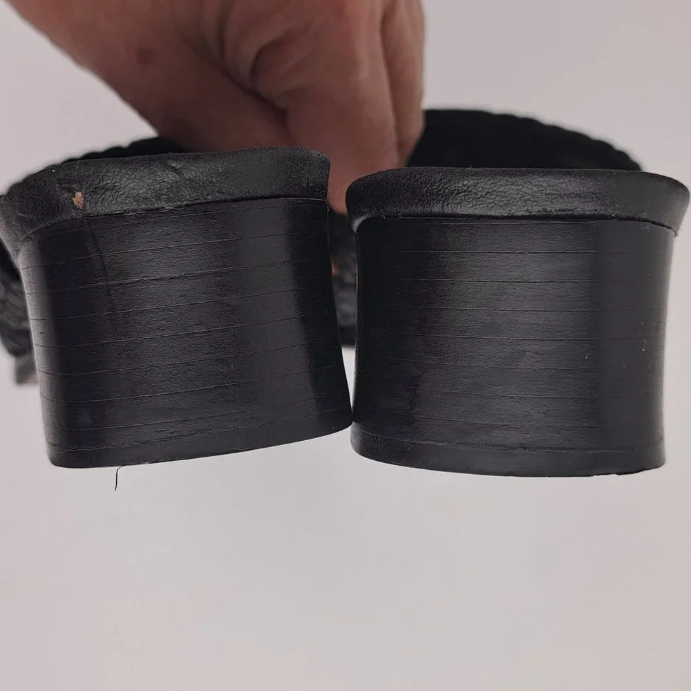 Coldwater Creek Black Leather Braided Moc Croc Mules Size 8 - Picture 10 of 15